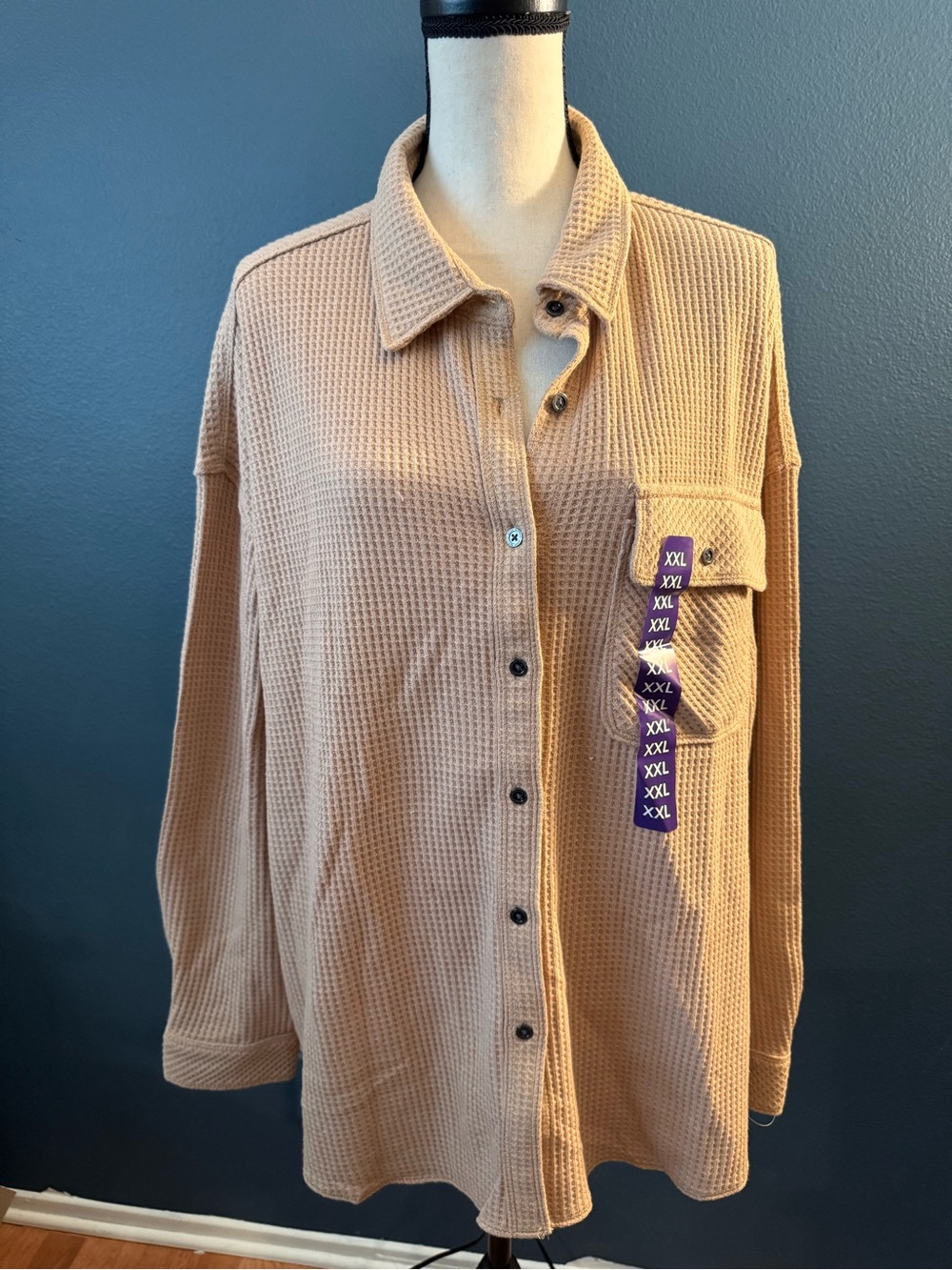 Buffalo Waffle Button-Up Shirt Jacket in Light Brown